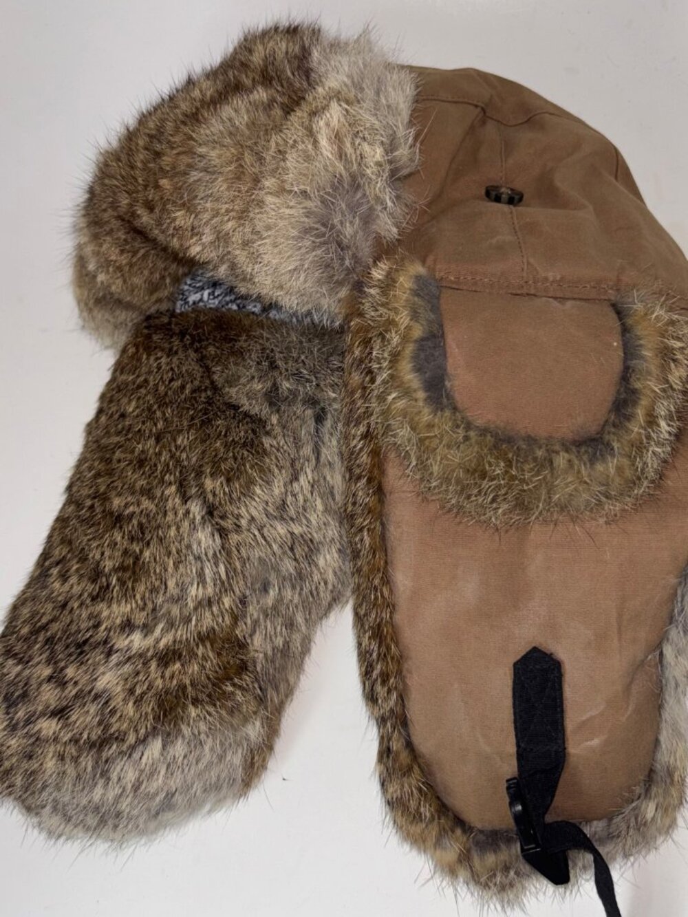 Mad Bomber Hat Trapper Waxed Cotton Mens M Khaki Tan Rabbit Fur Ear Flap Aviator - Picture 5 of 10